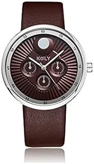 كولي ساعة يد رجالية انالوج K005 جلد بني فضي وبني - Koly Analog Watch Leather For Men K005 Brown Silver and Brwon