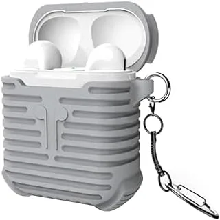 Casual Airpods Silicone Case Cover with Safety Ring Grey - Protective Silicone AirPods Case Casual With Carabiner Grey