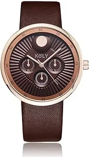 كولي ساعة يد رجالية انالوج K005 جلد بني ذهبي وبني - Koly Analog Watch Leather For Men K005 Brown Gold and Brown