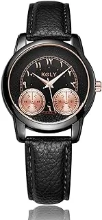 كولي ساعة يد رجالية انالوج K007 جلد اسود ذهبي واسود - Koly Analog Watch Leather For Men K007 Black Gold and Black