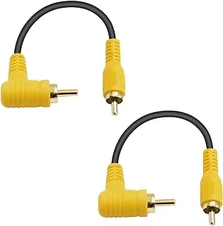 90 Degree RCA Video Extension Cable 6in/15cm,24K Gold-Plated Short RCA Subwoofer Cable,Right Angle RCA Male to Male RCA Extension Cable, for Amplifiers, Home Theater and DVD (2 Pack) (Gold)