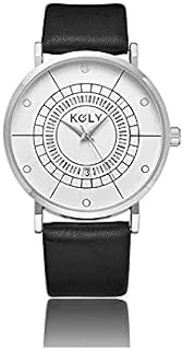 كولي ساعة يد رجالية انالوج K003 جلد اسود فضي وابيض - Koly Analog Watch Leather For Men K003 Black Silver and White