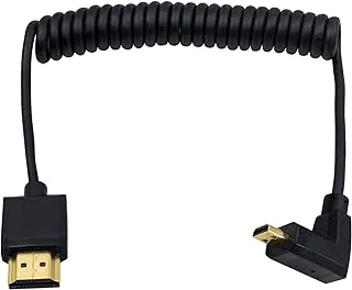 Micro HDMI to Standard HDMI Cable, Extreme Slim Down Angled Micro HDMI Male to HDMI Male Coiled Cable for 1080P, 4K, Ultra HD, 3D (1.2M/4FT) (Black)