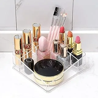 8-Compartment Lipstick and Brush Organizer Clear Cube - 8-Compartment Lipgloss And Brushes Organizer Clear