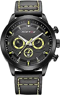 Wristos Men's 93010-Y Chronograph Leather Waterproof Sports Wrist Watch, 93010-Y - Ristos Sport Chronograph Watch Leather Water Resistant For Men, 93010-Y