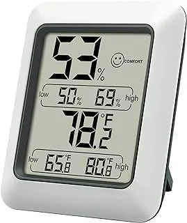 مقياس حرارة داخلي رقمي للرطوبة للمنزل، مع مراقب درجة الحرارة، إضاءة خلفية للمنزل والمكتب والمستودع وقبو النبيذ والحديقة (أبيض)