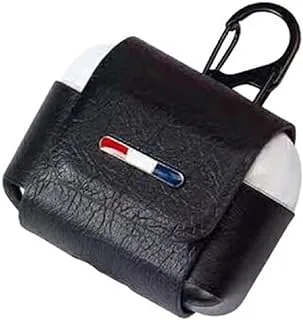 غطاء حماية لسماعات ايربودز جلد مع حلقة أمان أسود - Protective Leather AirPods Case With Carabiner Black