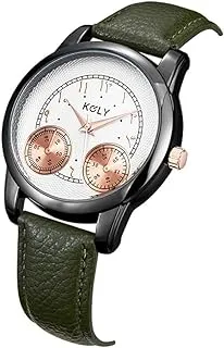 Generic كولي ساعة يد رجالية انالوج K007 جلد اخضر اسود وابيض - Koly Analog Watch Leather For Men K007 Green Black and White