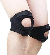 أحزمة الركبة المزدوجة، دعامة الركبة، مثبت الرضفة لتخفيف آلام الركبة، الجري، التنس، القفز، التهاب المفاصل، التهاب الأوتار، التعافي من الإصابات، حماية المفاصل والعضلات، قابل للتعديل (أسود) (L)
