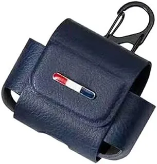 غطاء حماية لسماعات ايربودز جلد مع حلقة أمان ازرق - Protective Leather AirPods Case With Carabiner Blue