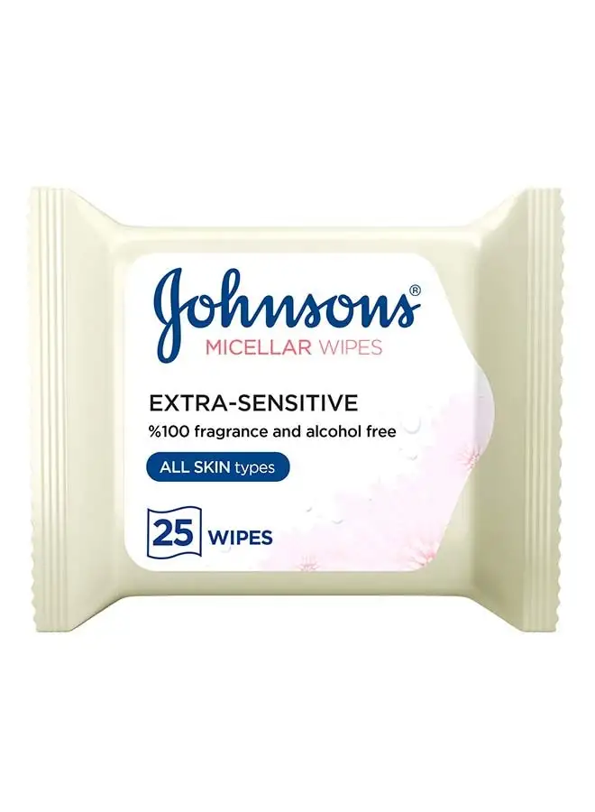 Johnson's JOHNSON’S Cleansing Facial Micellar Wipes, Extra-Sensitive, All Skin Types, Pack of 25 wipes White