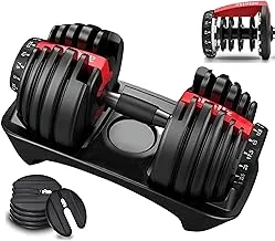 52.5 Lb Adjustable Dumbbell: Adjusts From 5-52.5 Lbs ; 15 Adjustable Weight Settings, COMPACT, SPACE EFFICIENT AND EASY TO USE (Single Adjustable Dumbbell)