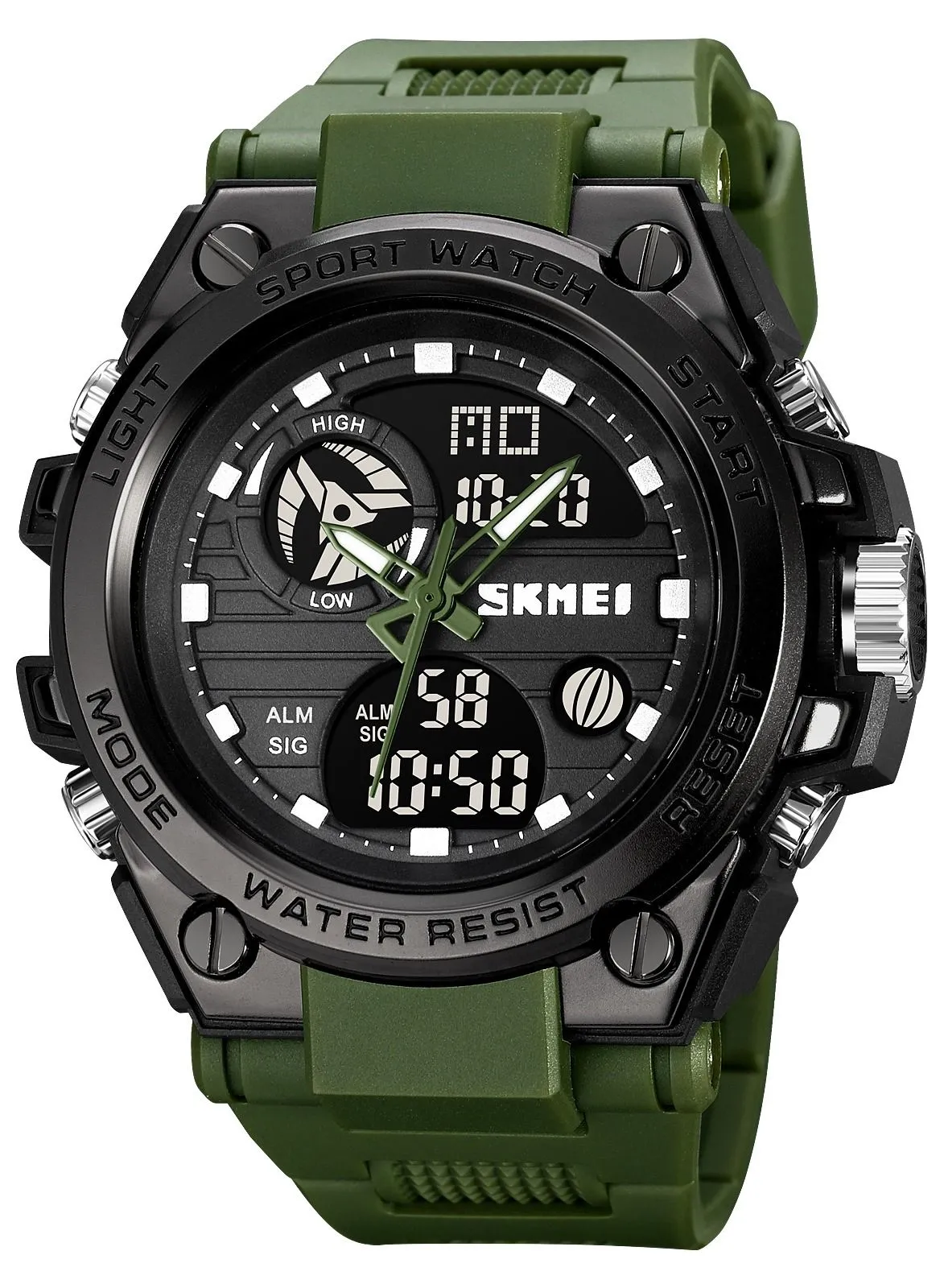 SKMEI Watch for Men Sports Water Resistant Analog Digital Watch PU Strap 2031 52 mm Green