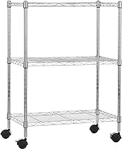 Amazon Basics 3-Shelf Adjustable, Heavy Duty Storage Shelving Unit on 10.16 cm Wheel Casters, Metal Organizer Wire Rack, Chrome, 58.9 x 34 x 83.1 centimeters