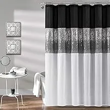 Lush Decor, Black and White Night Sky Shower Curtain | Sequin Fabric Shimmery Color Block Design for Bathroom, 72