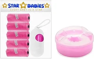 Star Babies - Combo Pack of 2- Powder Puff with Disposable Scented Bag (5 Pcs w/Dispenser) - Pink