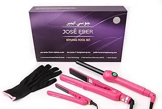 Jose eber gift set(19mm curling iron, 1 inch flat iron, petite flat iron) Pink JE-450CU,JE-250ST,JE-200PE - جوسي ايبر مجموعة الهدية مقاس 19 وردي