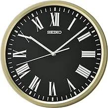 Seiko Classic Round Golden Plastic Analog Home Decor Roman Figure Black Dial Wall Clock with Sweep Movement QHA009G (Size: 30.5 x 4.2 x 30.5 cm | Weight: 670 grm | Color: Golden)