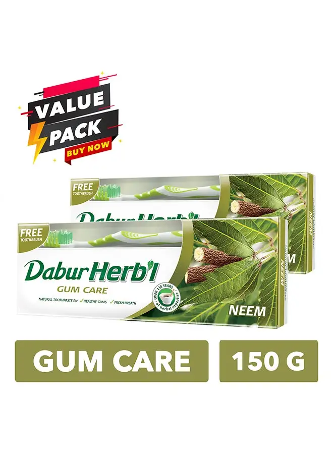 Dabur Herbal Neem Toothpaste, 150g + Toothbrush Free Pack of 2 150grams