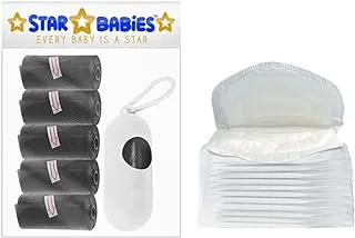 Star Babies - Combo Pack of 2- Scented Bag Pack of 5 (75 Bags w/Dispenser) with Breast Pad (20 Pcs) - Black
