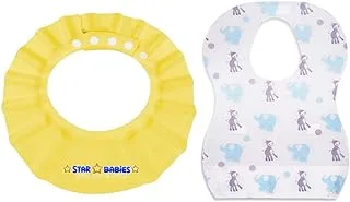 Star Babies - Combo Pack of 2- Adjustable Shower Cap with Disposable Bibs (20 Pcs) - Yellow