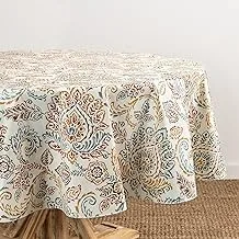 Elrene Home Fashions Ava Floral Jacobean Water and Stain Resistant Vinyl Indoor/Outdoor Tablecloth with Flannel Backing, 70