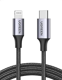 UGREEN iPhone Charger Cable 1M[MFi Certified]USB C to Lightning Cable Fast Charging Braided Cord 20W Fast PD Charge for iPhone 14/14 Pro/14 Plus/14 Pro Max, ipad Pro, iPhone 8-13 All Series - Black