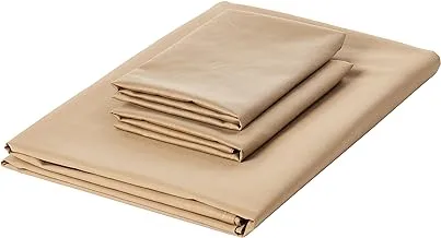 DEYARCO 180 Thread Count 100% Cotton Percale Flat Sheet 3PC Set, Size: Queen 240x 260cm + Pillowcase 50 x 75cm, Bronze