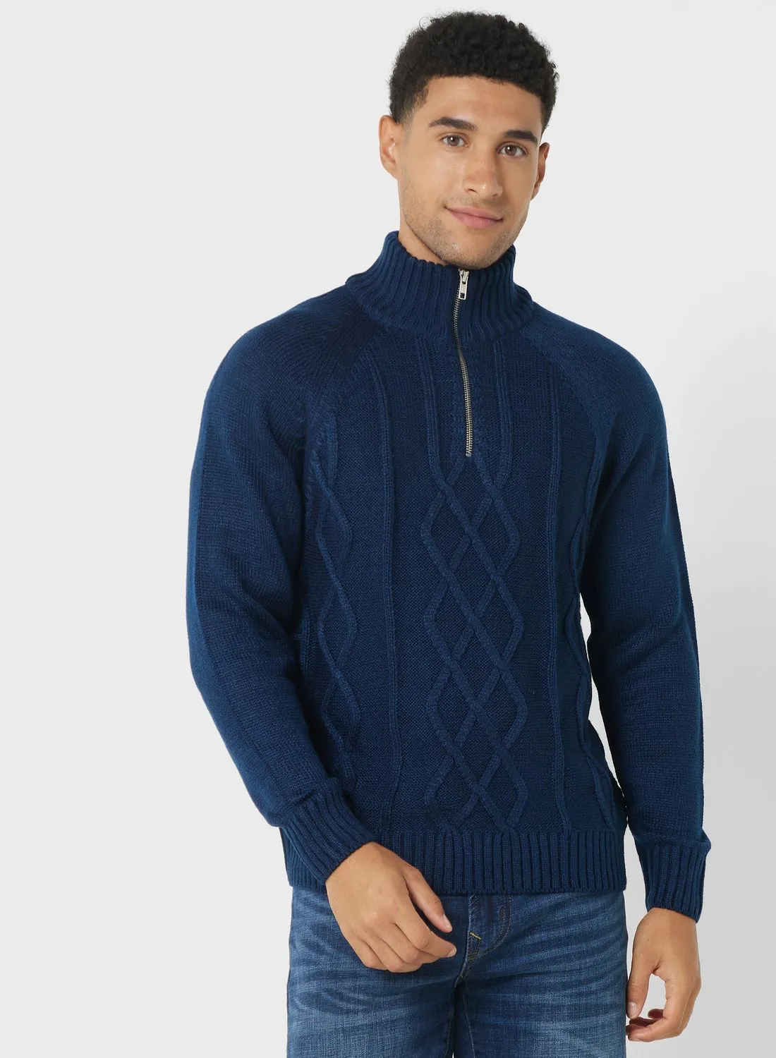 Robert Wood Cable Knit Zip Neck Sweater