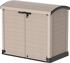 Cosmoplast Cedargrain Storage Shed with Arc Lid, 1200 Liter Capacity, Small Size, Warm Taupe