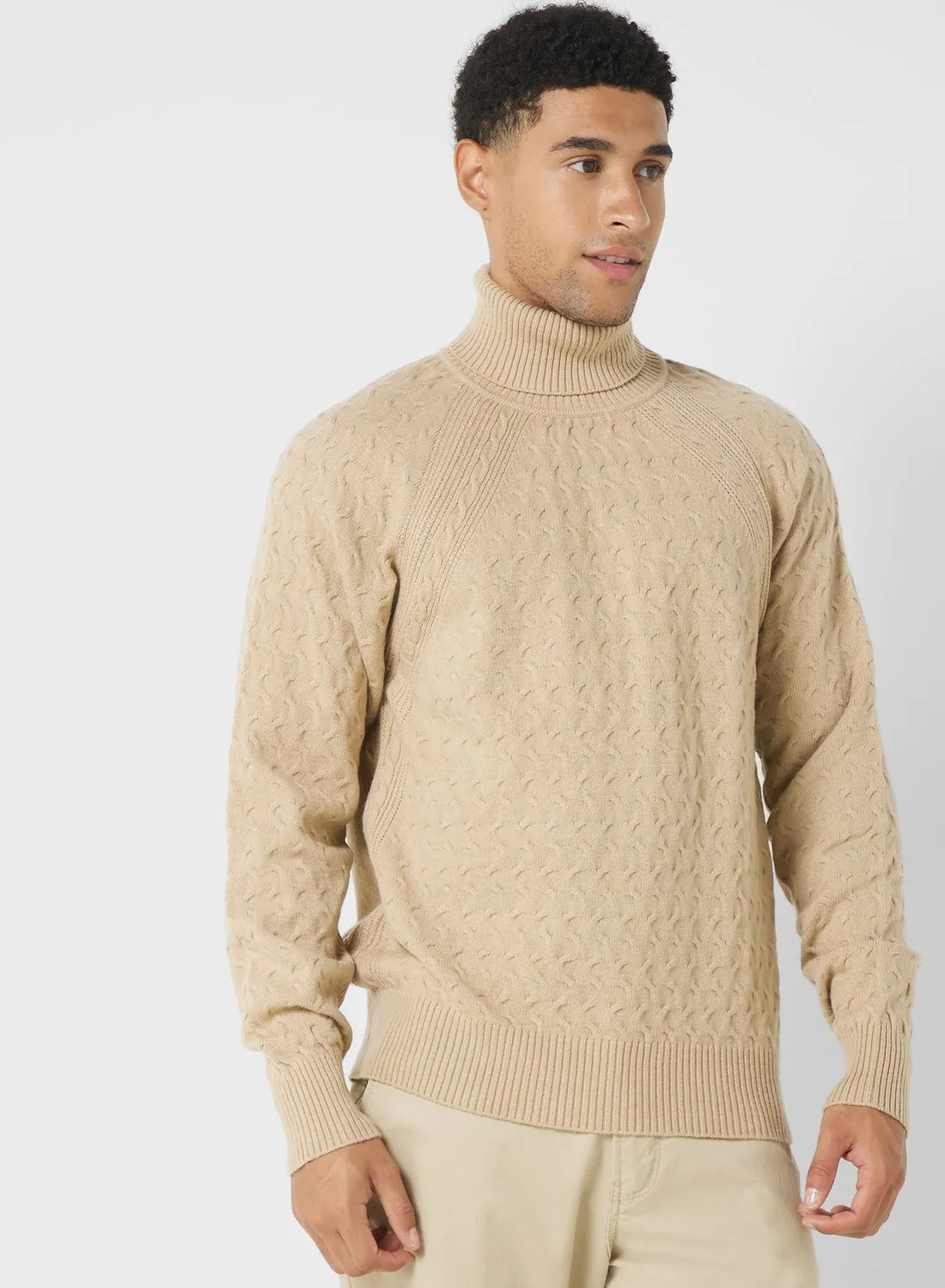 Robert Wood Cable Knit High Neck Sweater