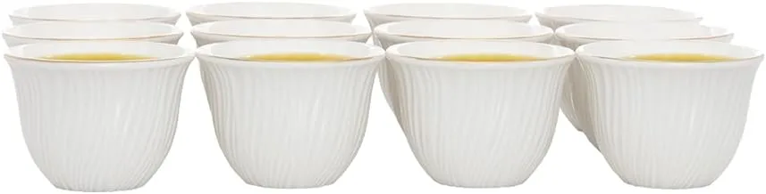 Alsaif Gallery White Porcelain Coffee Cup Set Engraved with Gold Line 12 Pieces 6285360225469