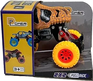 D-Power - PullBack Dino Stunt Truck, Orange| No Batteries Needed, Fun for All Ages | 3+