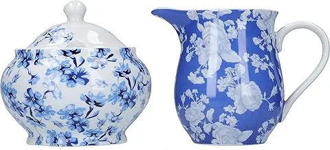 Mikasa Hampton Milk Jug and Sugar Bowl Set in Gift Box, Porcelain, White/Blue, 2 Pieces