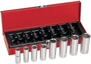 Klein Tools 65502 3/8-Inch Drive Deep Socket Wrench Set, Hinged Metal Storage Box Included, 8-Piece