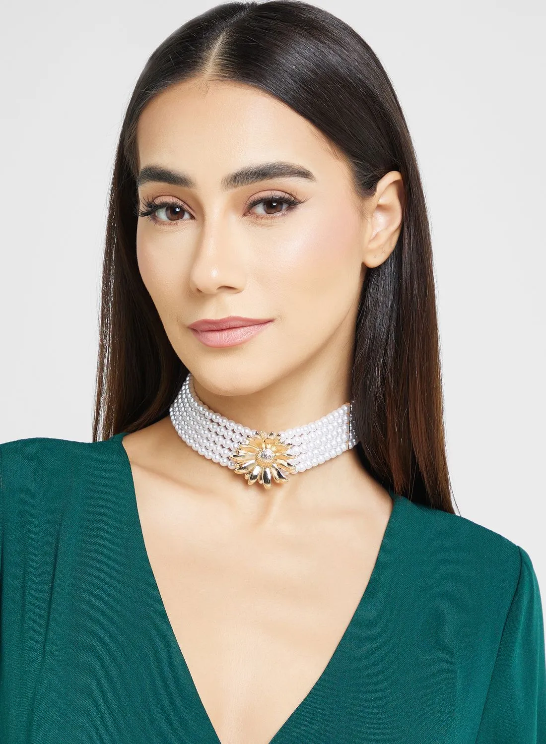 Ella Limited Edition Rhinestone Pearl Floral Choker Necklace