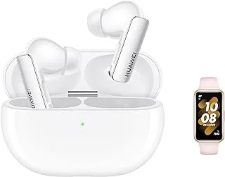 HUAWEI FreeBuds Pro 3 Wireless Bluetooth Earphones, Ultra-Hearing Dual Driver, Pure Voice 2.0, ANC 3.0, Triple Adaptive EQ, Dual-Device Connection, iOS & Android, White + HUAWEI Band 7, Pink