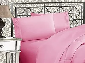 Elegant Comfort Luxurious 1500 Thread Count Egyptian Quality Three Line Embroidered Softest Premium Hotel Quality 4-Piece Bed Sheet Set, Wrinkle And Fade Resistant, Twin/Twin XL, Light Pink