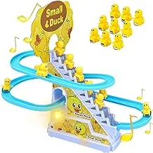 Small Duck Climbing Stairs Toy,Electric Duck Roller Coaster Toy Set With LED Flashing Lights & Music,Duck Track Slide Toy Race Track Set for Kids Children（9Pcs Ducks）