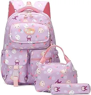 Backpack Student School Bags Set of 3, Girls Cute Print Bookbag Primary Junior High Waterproof Rucksack