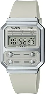 ساعة كاسيو للجنسين كلاسيكية، رقمية، مينا شفافة، سوار من الراتنج A100WEF-8ADF، رمادي
