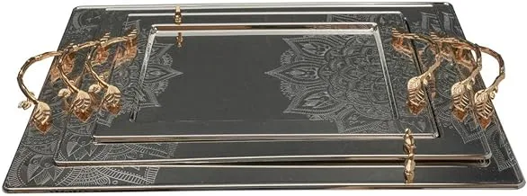 Alsaif Gallery Tofriyat Set Rectangular Steel Engraved with Gilded Hand 3 Pieces