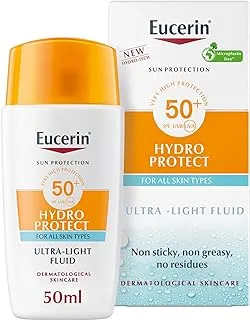 Eucerin Sunscreen Hydro Protect Face Ultra Light Fluid, High UVA/UVB Protection, SPF 50+, Suitable for Daily Use, Non sticky, Non Greasy, Suitable for All Skin Types, 50ml