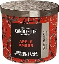 Candle-lite Premium Apple Amber Scent, 14 oz. 3-Wick Aromatherapy Candle with up to 45 Hours of Burn Time, Red