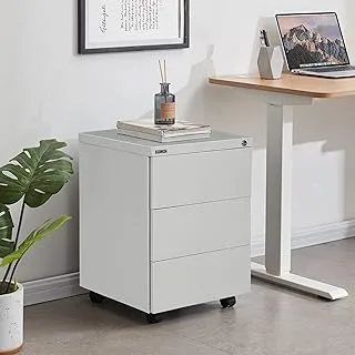 RIGID Steel Mobile Pedestal 3 Drawer Storage Unit Modern & Sleek Office Furniture (Grey)