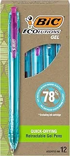 BIC Ecolutions Gel Pens, Medium Point (1.0mm), 12-Count Pack, Retractable Assorted Ink Pens Made from 78% Ocean-Bound Recycled Plastic Excluding Ink Cartridge