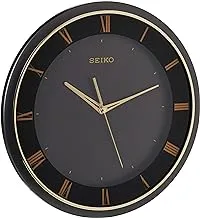 Seiko Round Quartz Battery Wall Clock, Black Dial, Gold Coloured Hands & Roman Numerals with Quiet Sweep Second Hand QXA683K