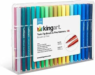 KINGART STUDIO Dual Tip Brush Pen Art Markers with Fineliner, Unqiue Colors, Set of 36