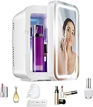 8L Mini Fridge, Portable Cosmetic Refrigerator with Makeup Mirror and LED Light, Car Fridge Cooler and Warmer AC/DC Powered for Cars, Offices, Skin Care