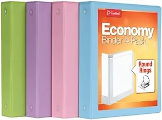 Cardinal 3 Ring Binders, 1.5 Inch, Round Rings, Holds 350 Sheets, ClearVue Presentation View, Non-Stick, Assorted Pastel Colors, 4 Pack (79552)